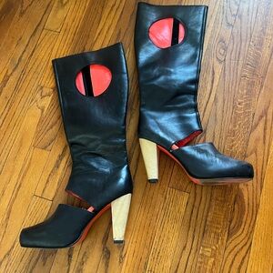 Matiko Cut Out Opening Black Leather knee high Tall Boots size 9.5